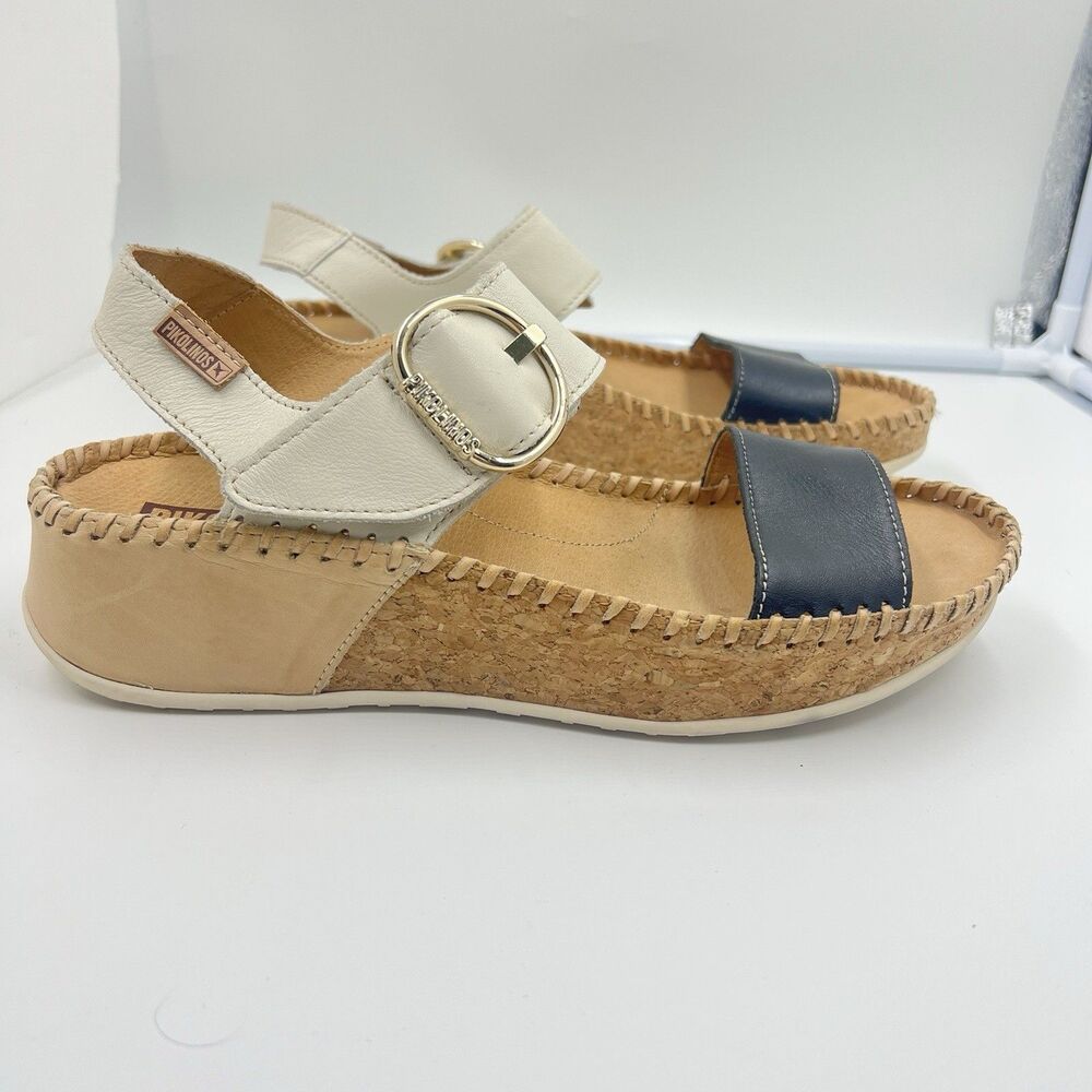 Pikolinos Leather Sandals Marina Cork Black  EU 40 US ( 9.5  - 10 ) Wedge